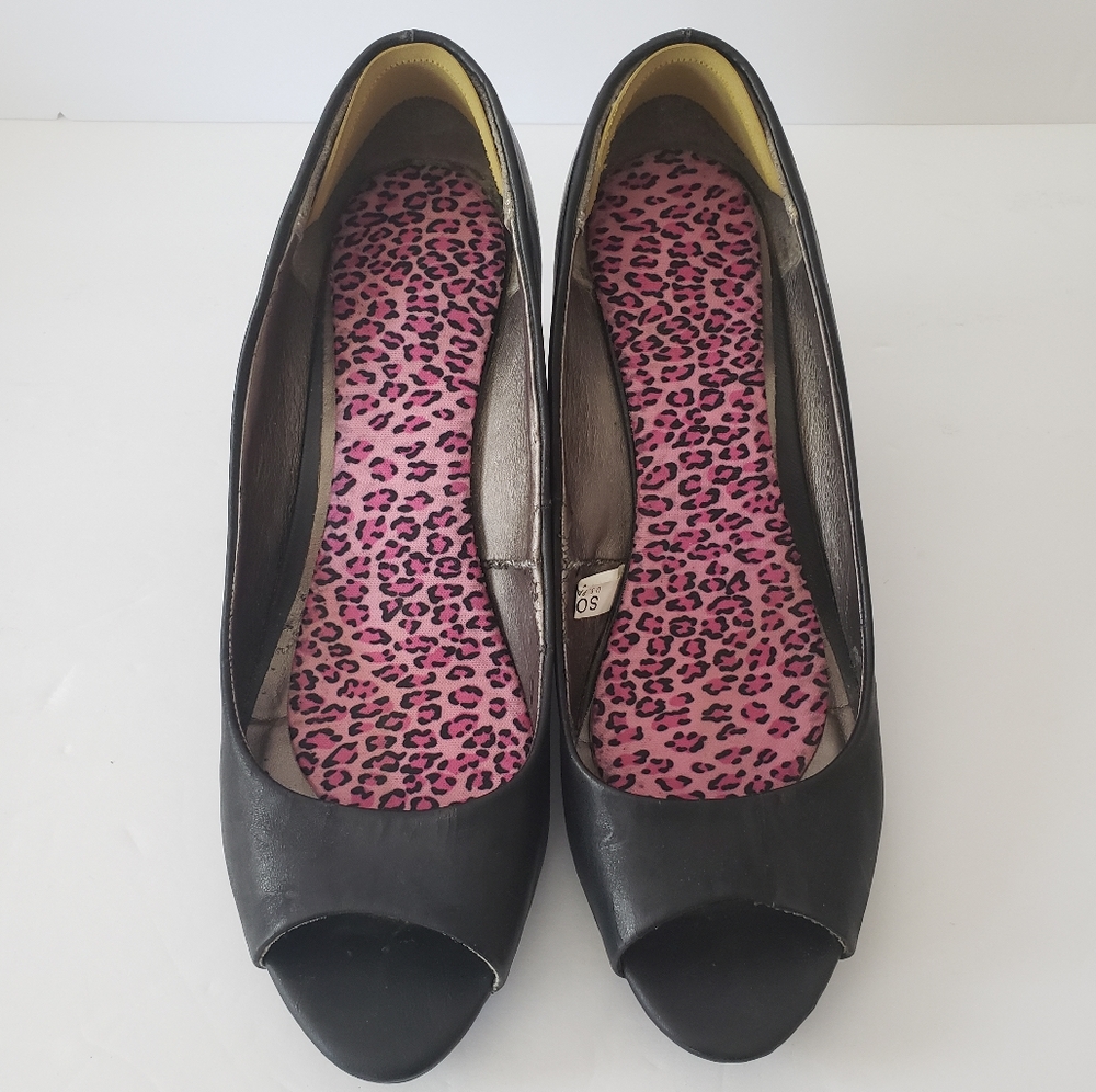 Merona Womens Peep Toe Wedge Shoes 9M Black